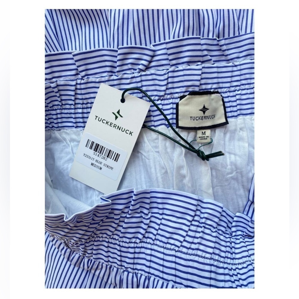 Tuckernuck Cinzia Blue Stripe Eyelet Midi Skirt Medium NWT - Picture 7 of 11